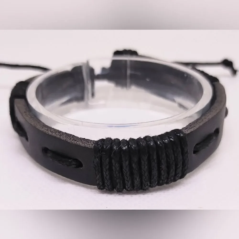 Men's leather bracelet layered black‎ new e37